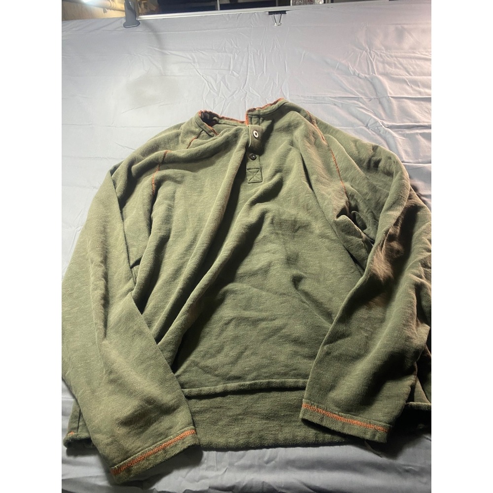 Orvis Mens XL Olive Green Henley Sweatshirt Pullover Cotton Long Sleeve Casual